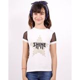 Toontoy Kız Çocuk Shine Yıldız Baskılı Kol Kısmı Fileli T-shirt - 6 Yaş - Ekru