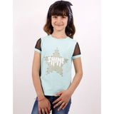 Toontoy Kız Çocuk Shine Yıldız Baskılı Kol Kısmı Fileli T-shirt - 6 Yaş - Mint