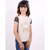 Toontoy Kız Çocuk Shine Yıldız Baskılı Kol Kısmı Fileli T-shirt - 8 Yaş - Kahverengi