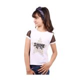 TOONTOY Kız Çocuk Shine Yıldız Baskılı Kol Kısmı Fileli Tişört 6 Yaş, 6 Yaş, 10870-1, Beyaz, Kız çocuk