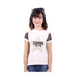 TOONTOY Kız Çocuk Shine Yıldız Baskılı Kol Kısmı Fileli Tişört 6 Yaş, 6 Yaş, 10870-1, Ekru, Kız çocuk