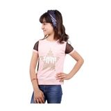 TOONTOY Kız Çocuk Shine Yıldız Baskılı Kol Kısmı Fileli Tişört Pembe Melanj 6 Yaş, 6 Yaş, 10870-1, Pembe Melanj, Kız çocuk