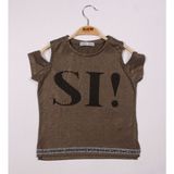 Toontoy Kız Çocuk Sı Baskılı Şeritli T-Shirt - 10 Yaş - Haki