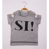 Toontoy Kız Çocuk Sı Baskılı Şeritli T-Shirt - 14 Yaş - Gri Melanj