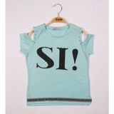 Toontoy Kız Çocuk Sı Baskılı Şeritli T-Shirt - 8 Yaş - Mint