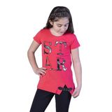 TOONTOY Kız Çocuk Star Baskılı Kemer Detaylı Tişört Nar Çiçeği 8 Yaş, 8 Yaş, 10497-1, Nar Çiçeği, Kız Çocuklar