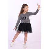 Toontoy Kız Çocuk Star Baskılı Tüllü Elbise