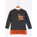 Toontoy Kız Çocuk Stay One Baskılı Tişört - 6 Yaş - Antrasit Melanj