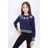 Toontoy Kız Çocuk Sweatshirt Black Varak Baskılı Lacivert 10 YAŞ