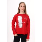 Toontoy Kız Çocuk Sweatshirt Shine Varak Baskılı Kırmızı 8 YAŞ