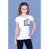 Toontoy Kız Çocuk T-Shirt Göğsü Lazer Kesim - 10 Yaş - Beyaz