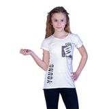Toontoy Kız Çocuk T-Shirt Göğsü Lazer Kesim - 10 Yaş - Ekru