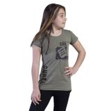 Toontoy Kız Çocuk T-Shirt Göğsü Lazer Kesim - 8 Yaş - Haki