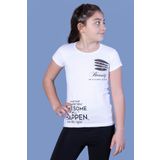 Toontoy Kız Çocuk T-Shirt Göğsü Lazer Kesim Taşlı - 8 Yaş - Beyaz