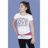 Toontoy Kız Çocuk T-Shirt Love Varak Baskı Ekru 10 Yaş K-128