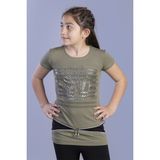 Toontoy Kız Çocuk T-Shirt Love Varak Baskı Haki 10 Yaş K-128