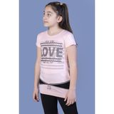 Toontoy Kız Çocuk T-Shirt Love Varak Baskı Pudra 12 Yaş K-129
