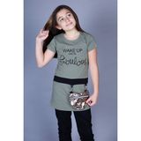 Toontoy Kız Çocuk T-Shirt Önü Çantalı HAKİ 8 YAŞ K-127