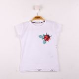Toontoy Kız Çocuk T-shirt Uğur Böceği Nakışlı - 3 Yaş - Beyaz