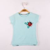 Toontoy Kız Çocuk T-shirt Uğur Böceği Nakışlı - 3 Yaş - Mint