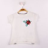 Toontoy Kız Çocuk T-shirt Uğur Böceği Nakışlı - 5 Yaş - Ekru
