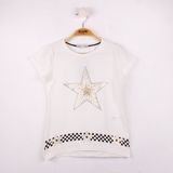 Toontoy Kız Çocuk T-Shirt Yıldız Baskı Ekru 8 Yaş K-142