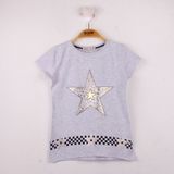 Toontoy Kız Çocuk T-Shirt Yıldız Baskı G.Melanj 5 Yaş K-139 - Gri Melanj