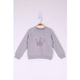 Toontoy Kız Çocuk Taç Baskılı Sweatshirt - 1 Yaş - Gri Melanj