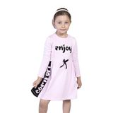 Toontoy Kız Çocuk Taş İşlemeli Enjoy Baskılı Elbise Açık Pembe 3 YAŞ