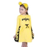 Toontoy Kız Çocuk Taş İşlemeli Enjoy Baskılı Elbise Sarı 3 YAŞ