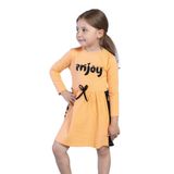 Toontoy Kız Çocuk Taş İşlemeli Enjoy Baskılı Elbise Turuncu 3 YAŞ