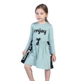 Toontoy Kız Çocuk Taş İşlemeli Enjoy Baskılı Elbise Yeşil 5 YAŞ