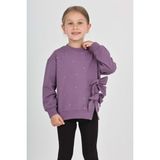 Toontoy Kız Çocuk Taşlı Fiyonklu Sweatshirt - Mor - 7 Yaş