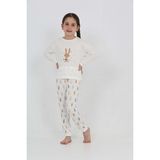 Toontoy Kız Çocuk Tavşan Baskılı Pijama Takım - Ekru - 4 Yaş