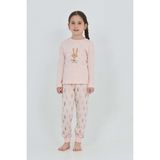 Toontoy Kız Çocuk Tavşan Baskılı Pijama Takım - Pudra - 4 Yaş