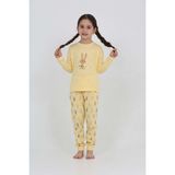 Toontoy Kız Çocuk Tavşan Baskılı Pijama Takım - Sarı - 4 Yaş