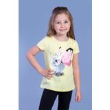 Toontoy Kız Çocuk Tavşan Baskılı Pul Işlemeli Tişört - 2 Yaş - Sarı