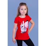 Toontoy Kız Çocuk Tavşan Baskılı Pul Işlemeli Tişört - 3 Yaş - Kırmızı