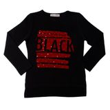 Toontoy Kız Çocuk Tişört Black Flok Nakışlı