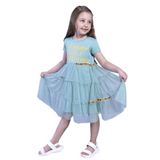 Toontoy Kız Çocuk Tül Detaylı Baskılı Elbise - 8 Yaş - Yeşil