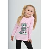 Toontoy Kız Çocuk Üçlü Kedi Baskılı Sweatshirt - 2 Yaş - Pembe