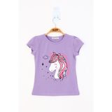 Toontoy Kız Çocuk Unicorn Baskılı Pul İşlemeli Tişört