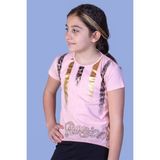 Toontoy Kız Çocuk Varak Baskılı Taş Işlemeli T-Shirt - 8 Yaş - Pudra
