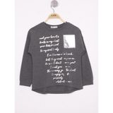 Toontoy Kız Çocuk Varaklı Cep Baskılı T-Shirt - 12 Yaş - Antrasit Melanj