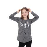 Toontoy Kız Çocuk Varaklı Enjoy Baskılı T-Shirt - 12 Yaş - Antrasit - Melanj