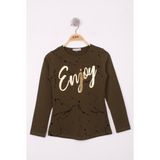Toontoy Kız Çocuk Varaklı Enjoy Baskılı T-Shirt - 12 Yaş - Haki