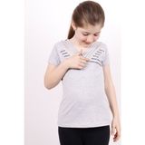 Toontoy Kız Çocuk Yaka Biyeli Taşlı T-shirt - 10 Yaş - Gri Melanj