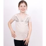 Toontoy Kız Çocuk Yaka Biyeli Taşlı T-shirt - 8 Yaş - Kahverengi