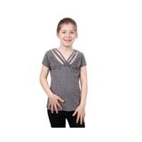 TOONTOY Kız Çocuk Yaka Biyeli Taşlı Tişört Antrasit Melanj 8 Yaş, 8 Yaş, 10838-1, Antrasit Melanj, Kız çocuk