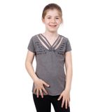 Toontoy Kız Çocuk Yaka Biyeli Taşlı Tişört Antrasit Melanj 8 YAŞ
